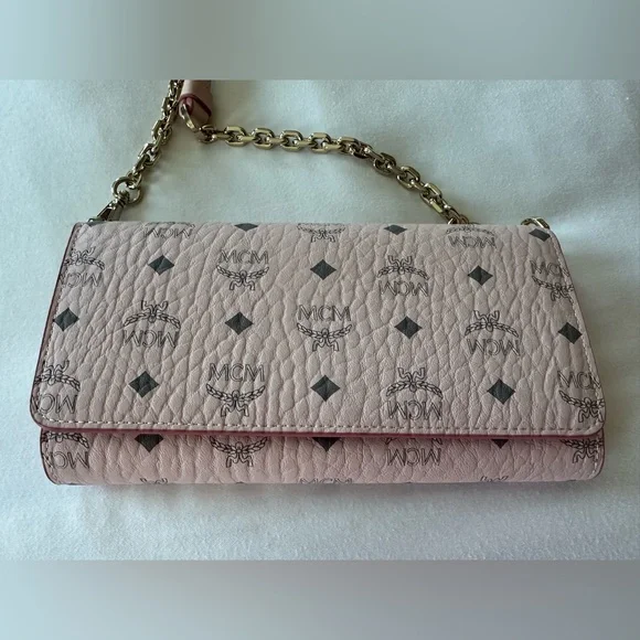 MCM Blush Pink Crossbody Bag with Gold Chain